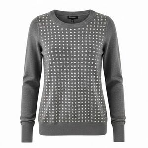 Express Grey with Silver Studs Crewneck Long Sleeve Knit Sweater Size Small